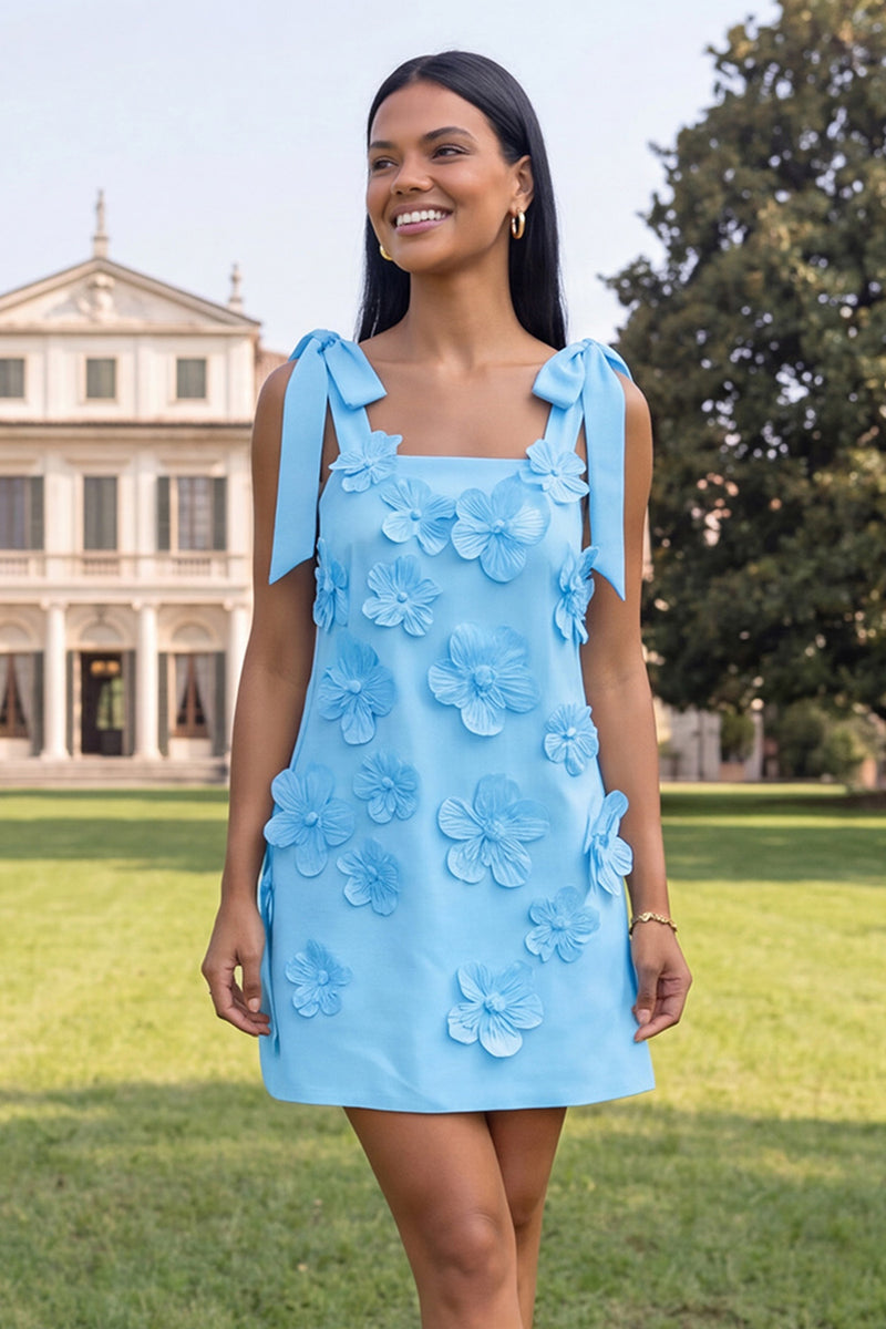 Load image into Gallery viewer, Lilac Thick Straps A Line Short Floral Homecoming Dress with Bows