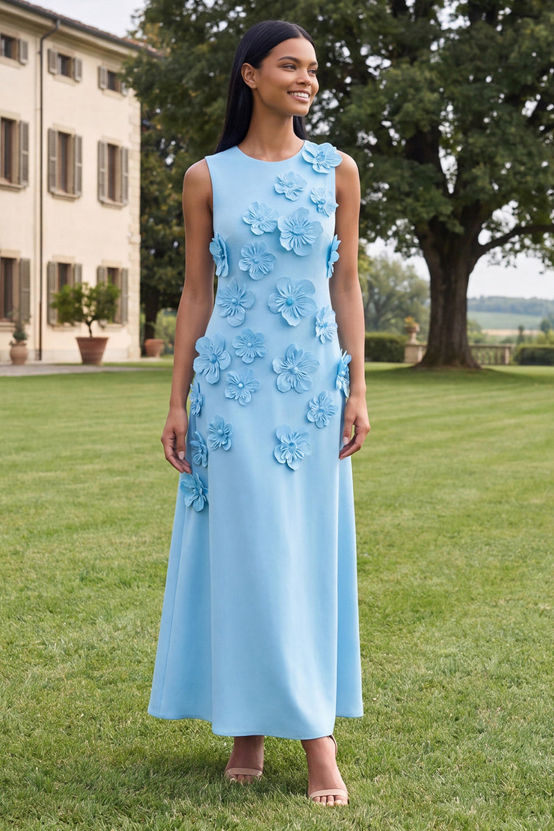 Load image into Gallery viewer, Hot Pink Round Neck A Line Floral Maxi Formal Dress