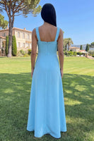 Load image into Gallery viewer, Blue Square Neck A Line Floral Maxi Formal Dress