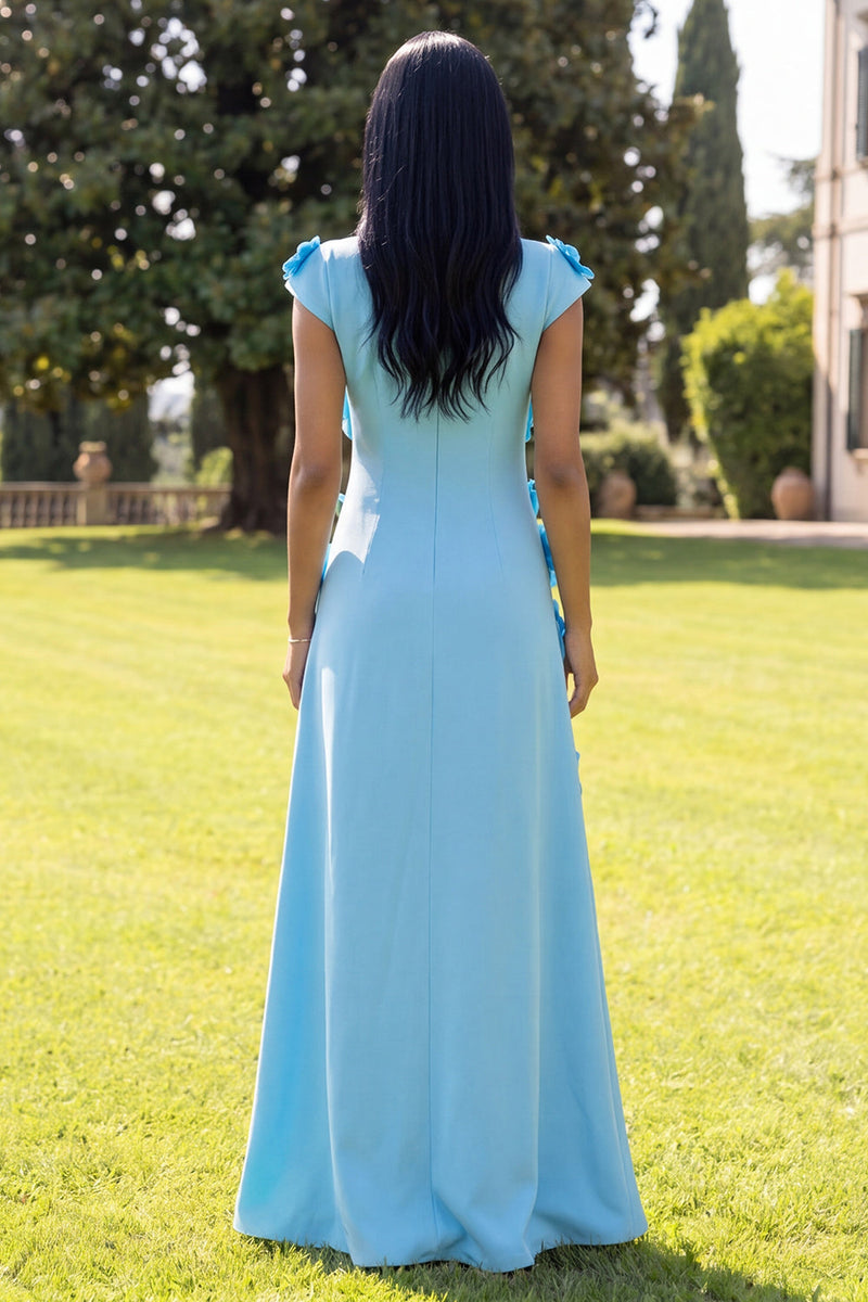 Load image into Gallery viewer, Butter Yellow Round Neck A Line Floral Long Formal Dress with Sleeves