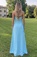 Load image into Gallery viewer, Sage Green Strapless A Line Floral Maxi Formal Dress