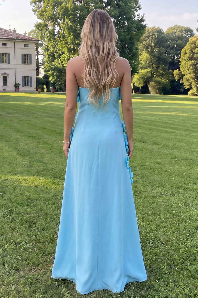 Load image into Gallery viewer, Sage Green Strapless A Line Floral Maxi Formal Dress