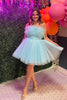 Load image into Gallery viewer, Black A-Line Off The Shoulder Homecoming Dress with Detachable Long Sleeves