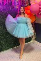 Load image into Gallery viewer, Black A-Line Off The Shoulder Homecoming Dress with Detachable Long Sleeves