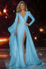 Load image into Gallery viewer, Sparkly White Mermaid Ruched Long Sleeves Pageant Dress with Slit