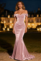 Load image into Gallery viewer, Black Velvet Mermaid Long Corset Holiday Party Dress