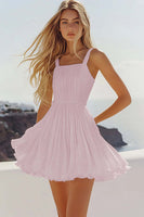 Load image into Gallery viewer, Lilac Pleated Square Neck Mini Graduation Dress