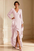Load image into Gallery viewer, Purple Ruffled V Neck Asymmetrical Mother of the Bride Dress with Slit