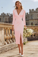 Load image into Gallery viewer, Ivory Satin V-Neck Ruched Bodycon Midi Engagement Dress with Slit