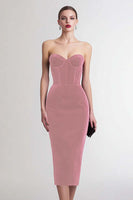 Load image into Gallery viewer, Burgundy Velvet Sweetheart Bodycon Midi Corset Holiday Party Dress