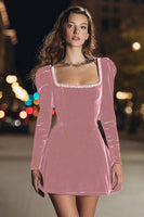 Load image into Gallery viewer, Sparkly Black Velvet Tight Square Neck Beaded Short Cocktail Dress