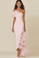 Load image into Gallery viewer, White Sheath Asymmetrical Long Rehearsal Dinner Dress with Ruffles