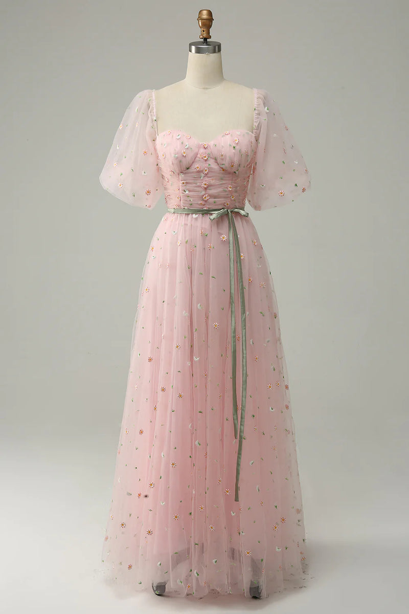Load image into Gallery viewer, A Line Off the Shoulder Blush Plus Size Prom Dress with Embroidery