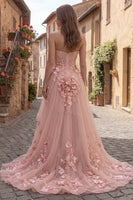 Load image into Gallery viewer, Yellow A Line Floral Strapless High-Low Corset Prom Dress with Ruffles