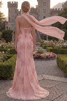 Load image into Gallery viewer, Yellow Floral Strapless Mermaid Long Corset Prom Dress with Slit