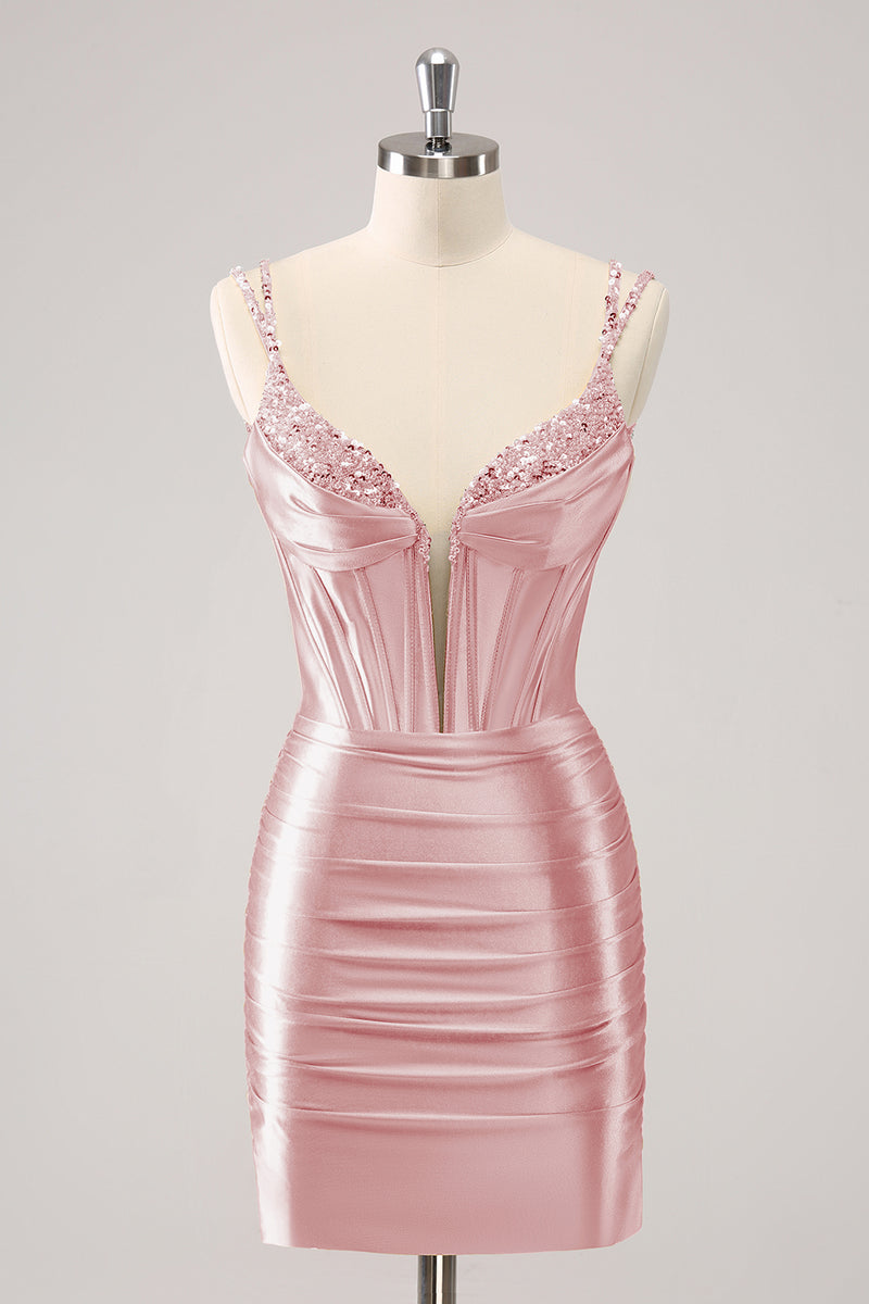 Load image into Gallery viewer, Golden Spaghetti Straps Bodycon Homecoming Dress with Sequins
