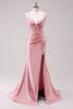 Load image into Gallery viewer, Sparkly Black Corset Spaghetti Straps Prom Dress with Slit