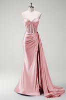 Load image into Gallery viewer, Sparkly Royal Blue Beaded Corset Long Satin Prom Dress