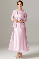 Load image into Gallery viewer, Floral Champagne Satin Mother of the Bride Dress with Sparkly Jacket