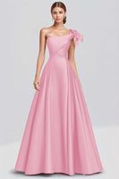 Load image into Gallery viewer, Fuchsia Ball Gown One Shoulder Satin Long Formal Dress