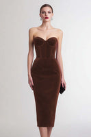 Load image into Gallery viewer, Burgundy Velvet Sweetheart Bodycon Midi Corset Holiday Party Dress