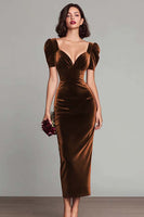 Load image into Gallery viewer, Burgundy Sheath Velvet Long Holiday Party Dress with Sleeves