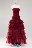 Load image into Gallery viewer, Elegant Black Strapless Tiered Long Organza Formal Dress with Slit