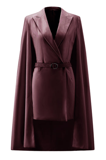 White Satin Bodycon Peak Lapel Short Work Blazer Dress with Cape