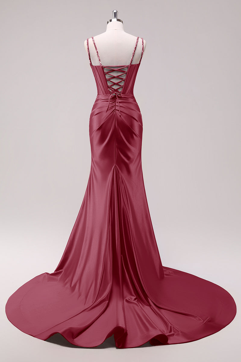 Load image into Gallery viewer, Sparkly Black Corset Spaghetti Straps Prom Dress with Slit