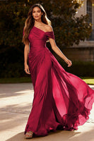 Load image into Gallery viewer, Plus Size Dusty Sage One Shoulder Ruched Long Chiffon Formal Dress with Side Cape