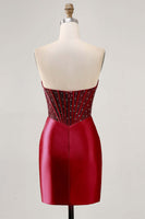 Load image into Gallery viewer, Sparkly Red Strapless Short Tight Corset Satin Homecoming Dress