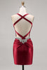 Load image into Gallery viewer, Sparkly Dark Green Satin Corset Tight Short Homecoming Dress with Beading