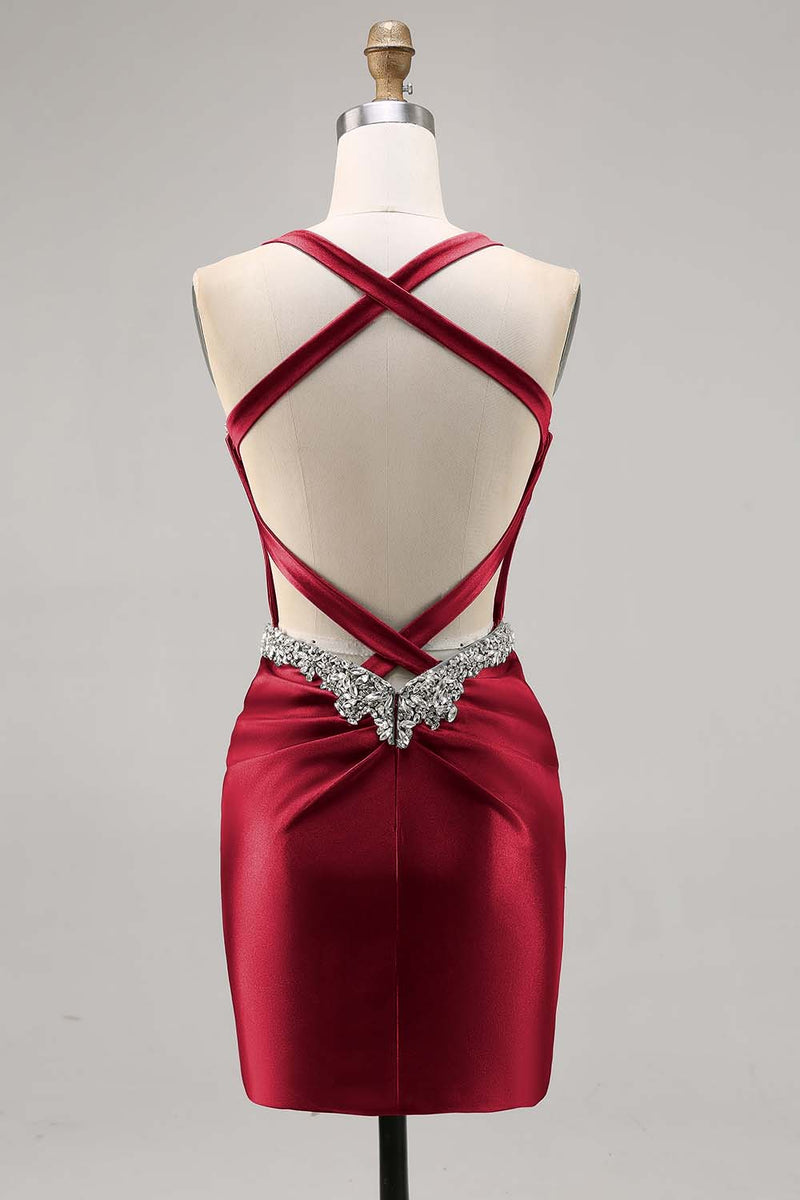 Load image into Gallery viewer, Sparkly Dark Green Satin Corset Tight Short Homecoming Dress with Beading