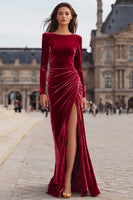 Load image into Gallery viewer, Caramel Sheath Velvet Long Holiday Party Dress with Sleeves