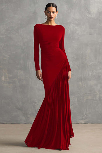 Black Chiffon Mermaid Boat Neck Long Sleeves Formal Dress