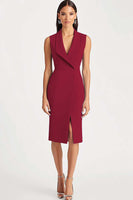 Load image into Gallery viewer, Queendancer Women Dusty Rose Satin Work Blazer Dress Bodycon Sleeveless Shawl Lapel Midi Semi Formal Dress