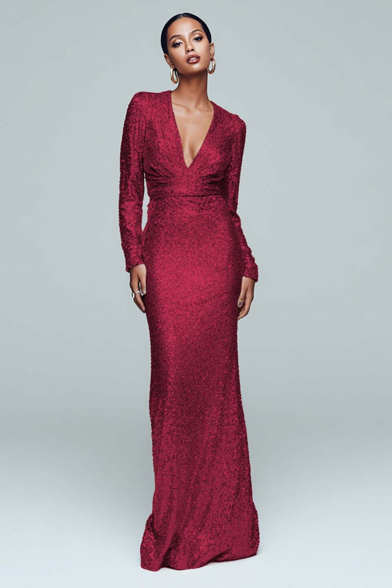 Load image into Gallery viewer, Sparkly Gold Mermaid Sequin V-Neck Long Sleeves Holiday Party Dress