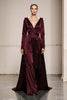 Load image into Gallery viewer, Peacock Green Satin V-Neck A Line Long Sleeves Formal Dress