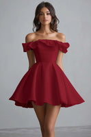 Load image into Gallery viewer, White A Line Satin Off the Shoulder Mini Graduation Dress with Ruffles