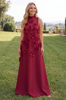 Load image into Gallery viewer, Blue A Line Floral High Neck Long Formal Dress