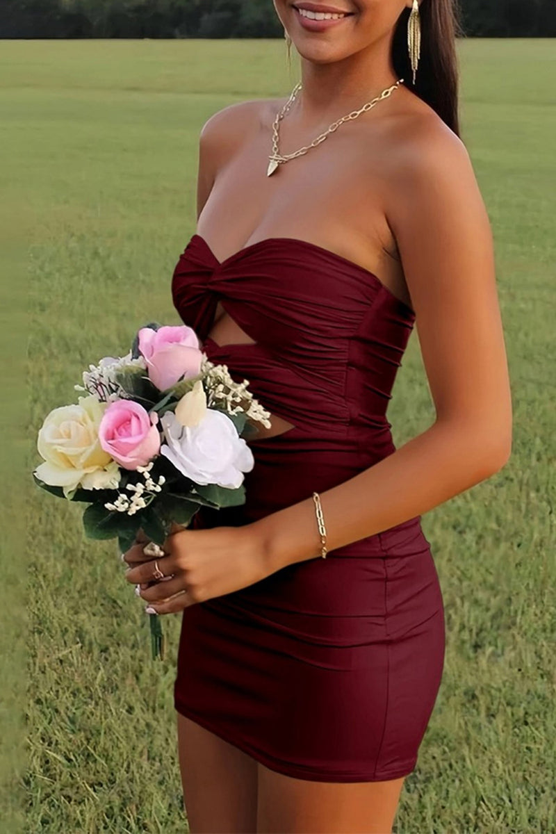 Load image into Gallery viewer, Black Satin Cut Out Tight Strapless Mini Party Dress