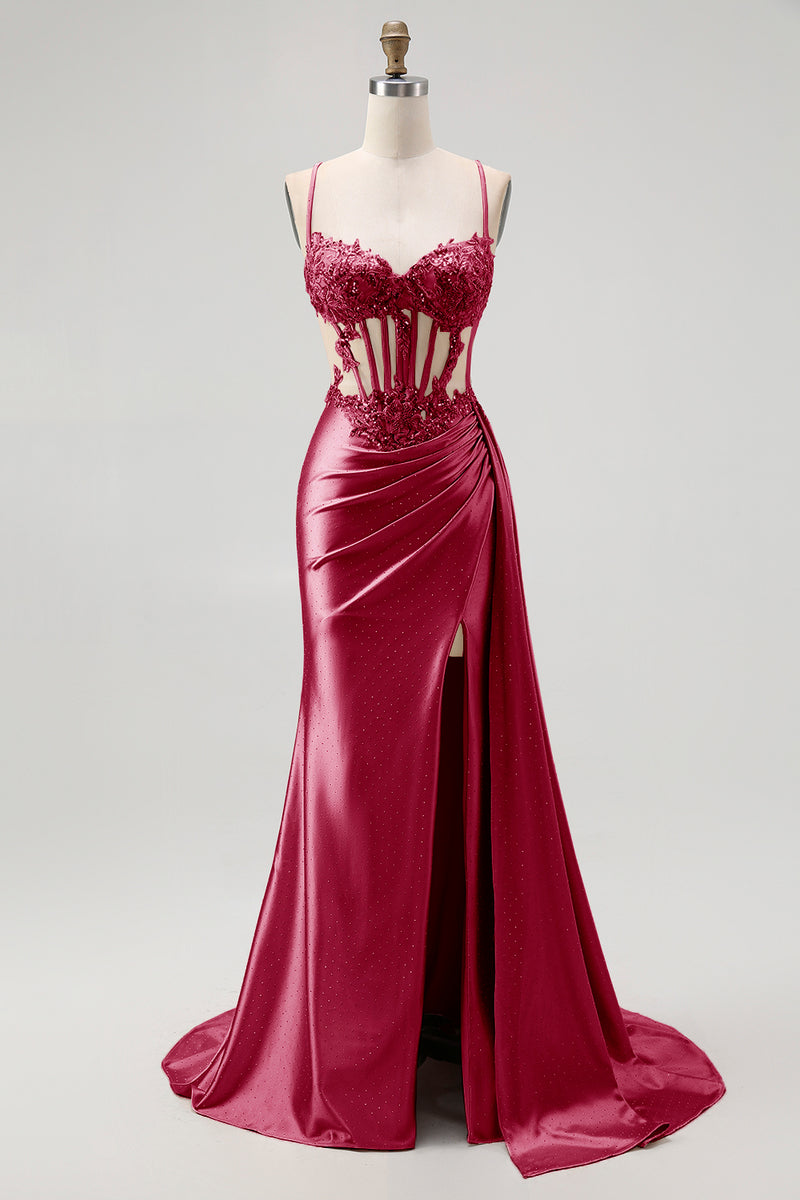 Load image into Gallery viewer, Sparkly Champagne Mermaid Spaghetti Straps Ruched Long Prom Dress with Beading