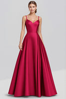 Load image into Gallery viewer, Black A Line Satin Spaghetti Straps Long Formal Dress