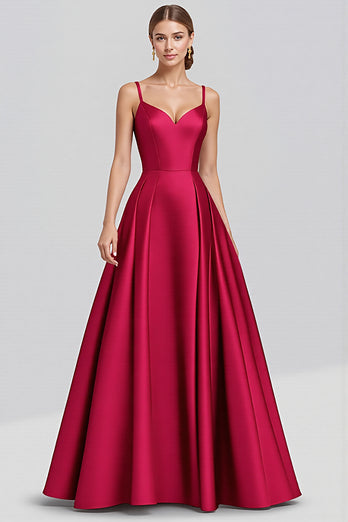 Black A Line Satin Spaghetti Straps Long Formal Dress