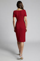 Load image into Gallery viewer, Dusty Blue Bodycon Midi Satin Work Dress with Slit