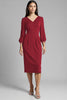 Load image into Gallery viewer, Navy Satin V-Neck Bodycon Midi Work Dress