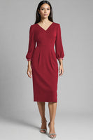 Load image into Gallery viewer, Navy Satin V-Neck Bodycon Midi Work Dress