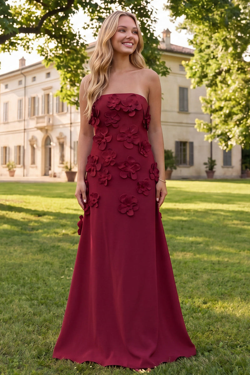 Load image into Gallery viewer, Sage Green Strapless A Line Floral Maxi Formal Dress