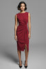 Load image into Gallery viewer, Grey Bodycon Satin Ruched Midi Work Dress with Slit