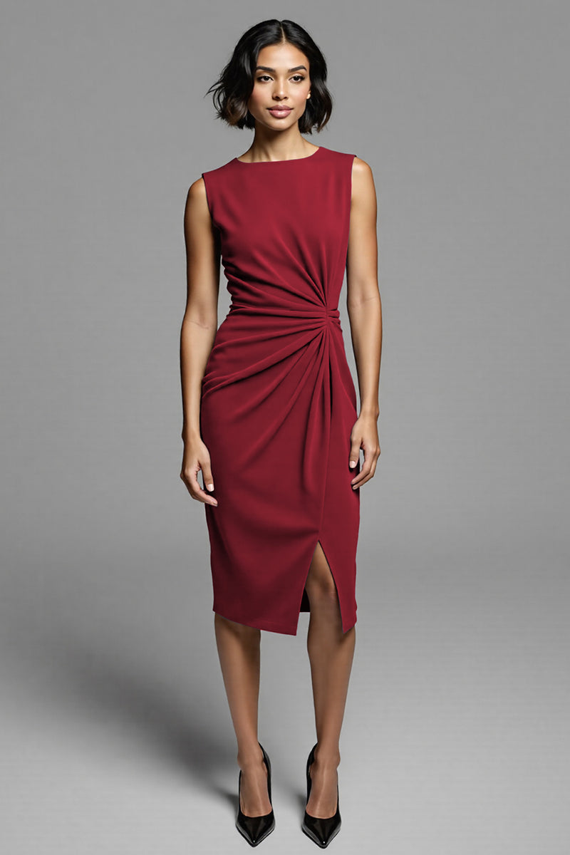 Load image into Gallery viewer, Grey Bodycon Satin Ruched Midi Work Dress with Slit